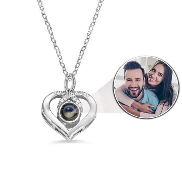 Heart & Cross Photo Projection Necklace in Silver finish