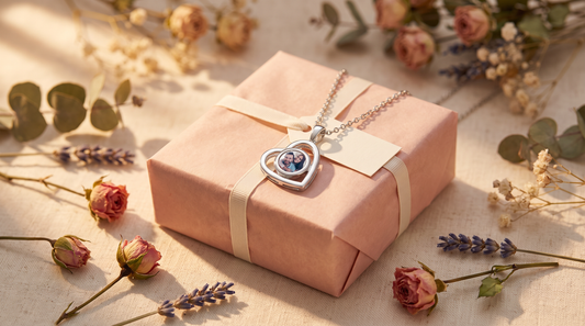 Personalized heart photo necklace flat-lay as a birthday gift for her
