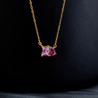 Duo birthstone necklace on black background