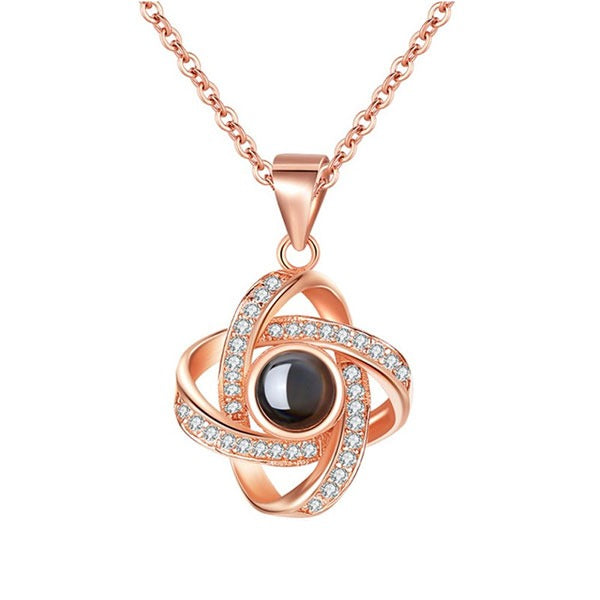 Love Knot Photo Projection Necklace in Rose Gold finish