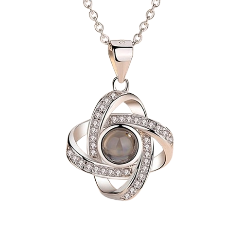 Love Knot Photo Projection Necklace in Silver finish