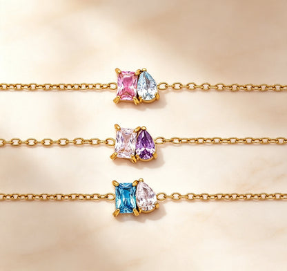 Duo birthstone necklace three color pairings flat lay 