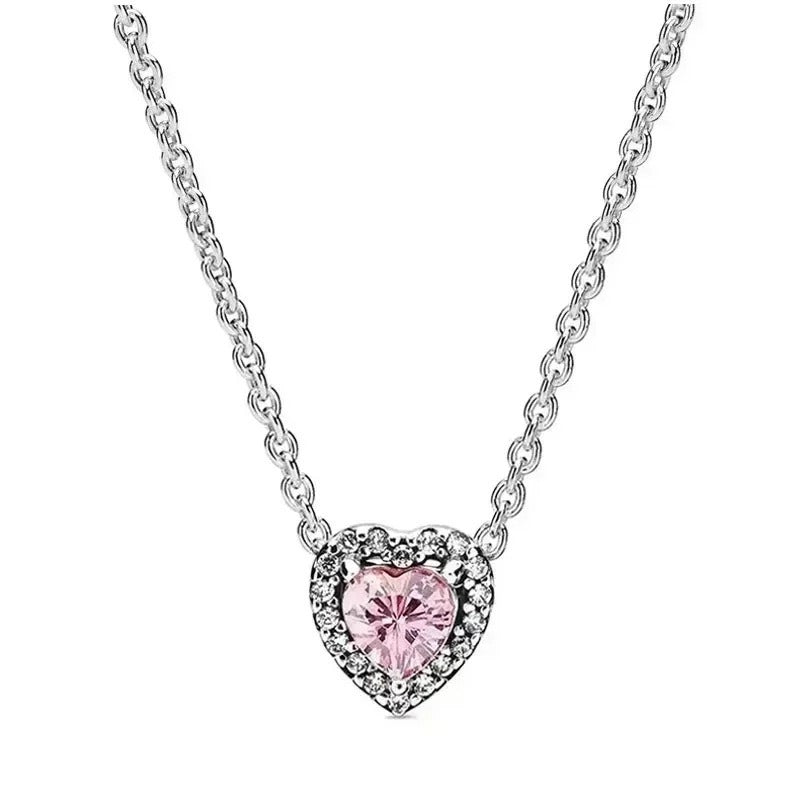 Colored Crystal Necklace in Silver with Pink crystal