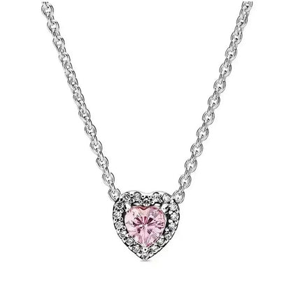 Colored Crystal Necklace in Silver with Pink crystal