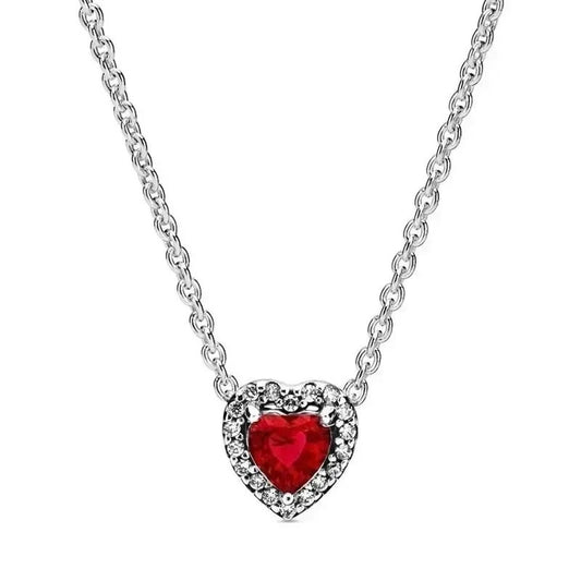 Colored Crystal Necklace in Silver with Red crystal