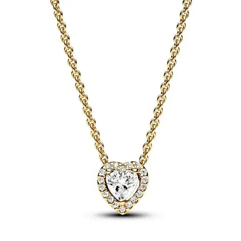 Colored Crystal Necklace in Gold with Clear crystal