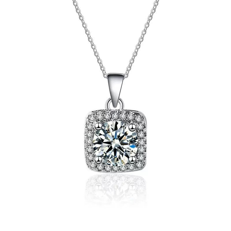 Cubic Zirconia Necklace, Square Drill pendant