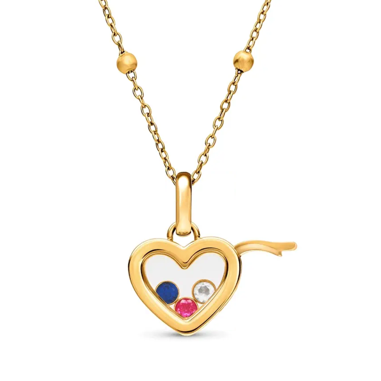 Personalized Birthstone Heart Locket Necklace pendant and chain, full view