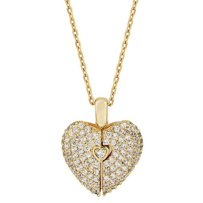 Crystal Heart Photo Locket Necklace in Gold finish