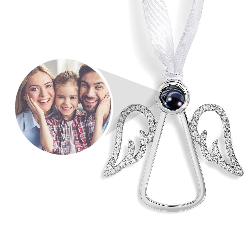 Angel photo ornament with picture inside in silver — in memory of Christmas keepsake for wife and husband