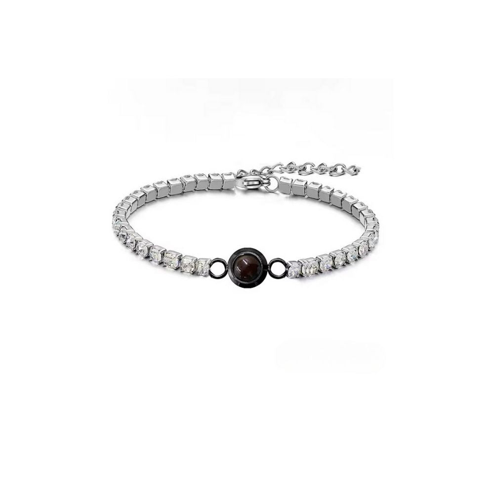 Custom photo tennis bracelet with picture inside in black — personalized hidden photo bracelet for women