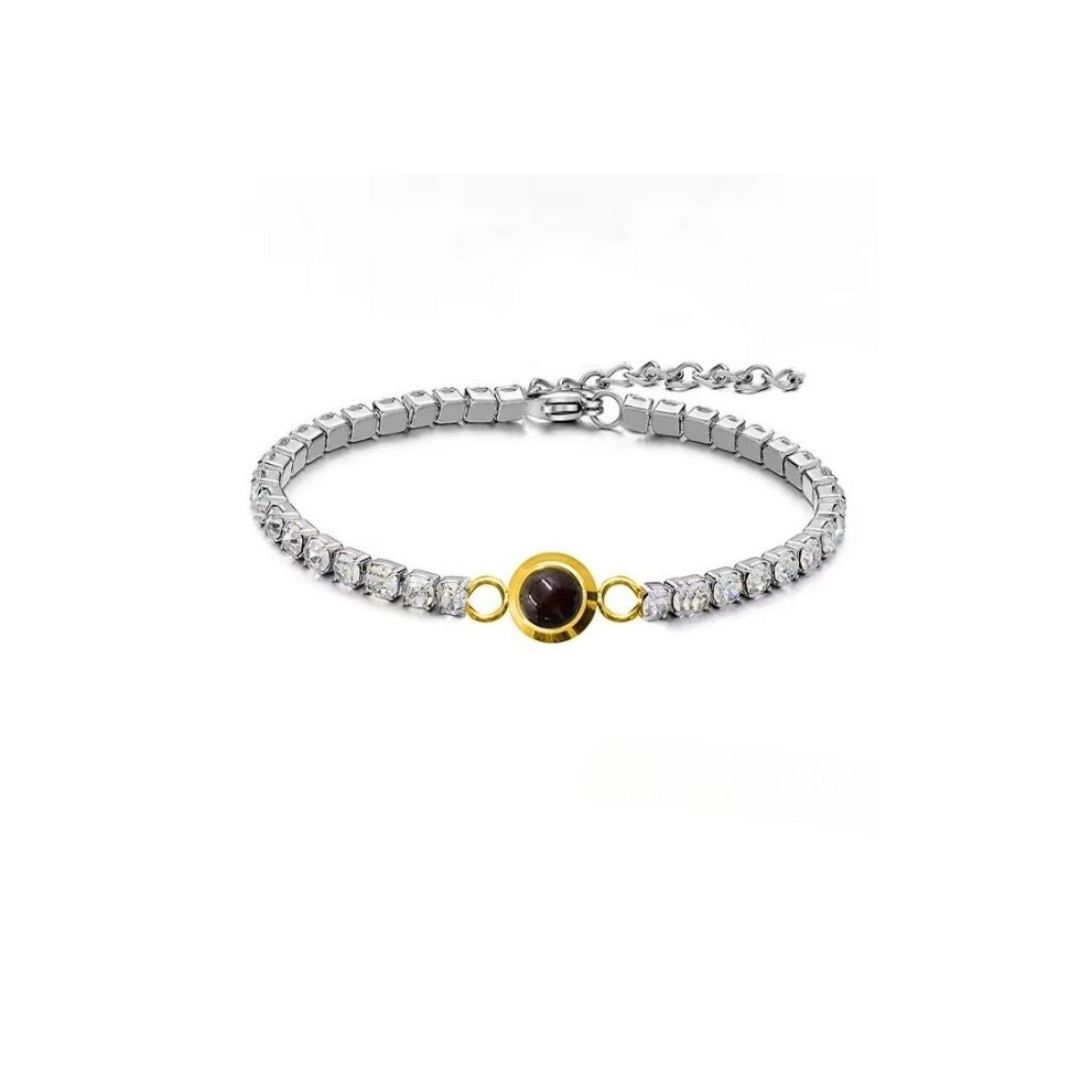 Custom photo tennis bracelet with picture inside in gold — fine chain personalized photo gift for women