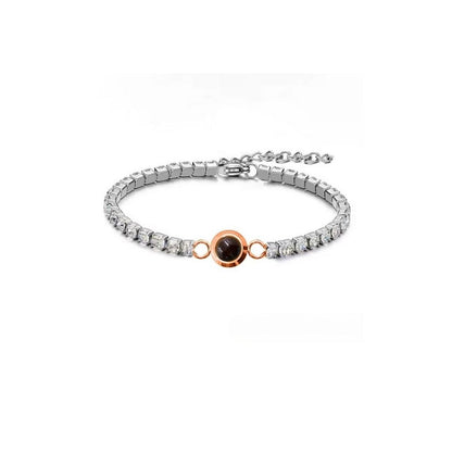 Custom photo tennis bracelet with picture inside in rose gold — custom photo keepsake for wife and girlfriend