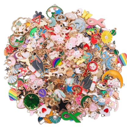 DIY charm jewelry kit — charms collection detail showing personalized jewelry combinations