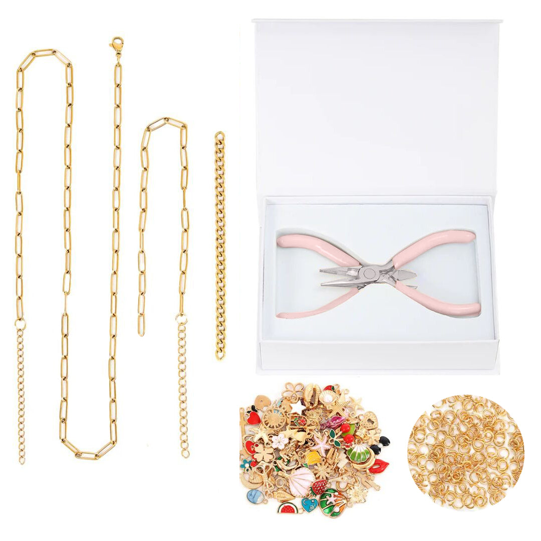 DIY charm jewelry kit in gold — build your own personalized bracelet and necklace gift for women
