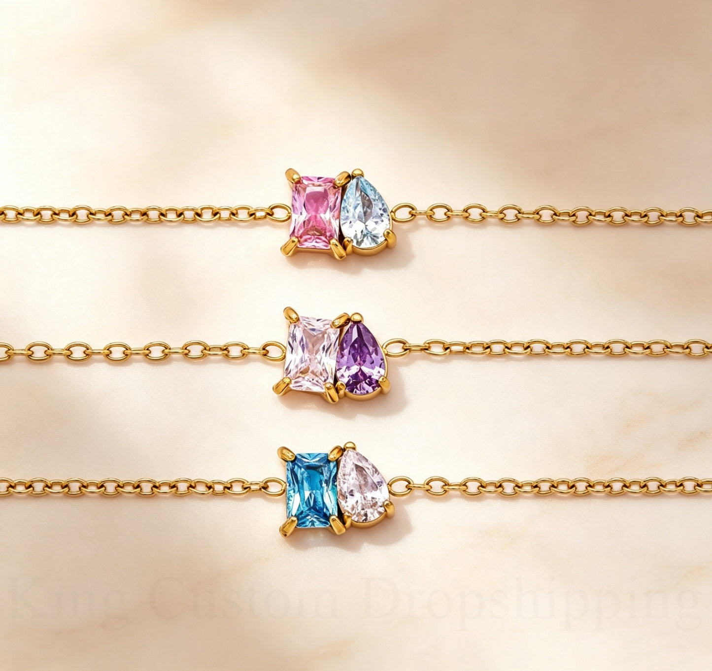Personalized Duo Birthstone Bracelet — Two Stone Bracelet for Her