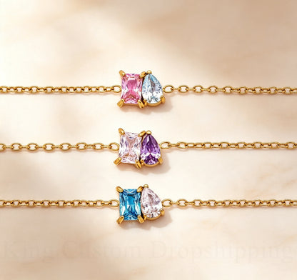 Personalized Duo Birthstone Bracelet — Two Stone Bracelet for Her