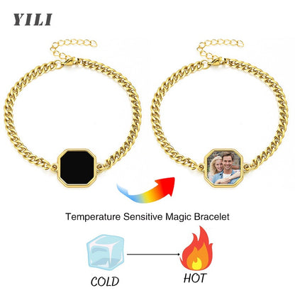 Geometric Mood Photo Bracelet in 18K gold plated — heat-activated hidden photo charm