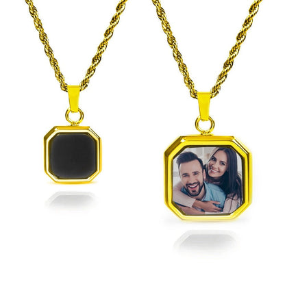 Heat activated photo necklace for men in 18K gold plated — unique personalized memory gift for him
