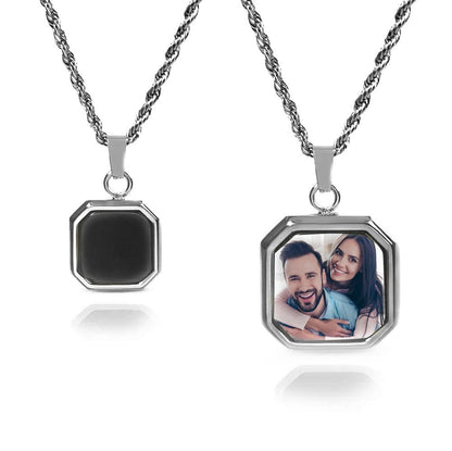 Heat activated photo necklace for men in silver plated — bold hidden photo revealed by warmth