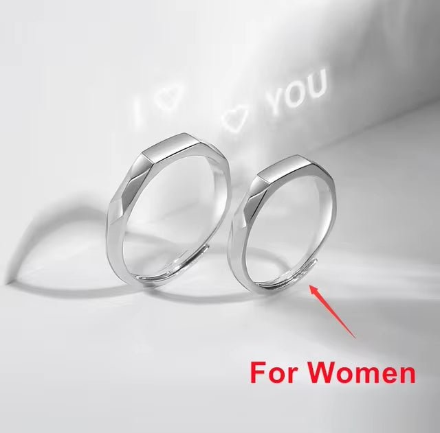 I love you hidden message couples ring for her — adjustable band in silver and 925 sterling silver