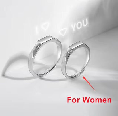 I love you hidden message couples ring for her — adjustable band in silver and 925 sterling silver