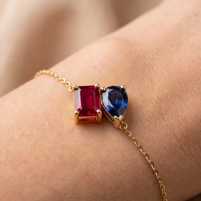 Personalized Duo Birthstone Bracelet — Two Stone Bracelet for Her