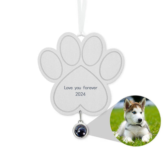 Paw photo ornament with picture inside in silver — rainbow bridge pet memorial Christmas gift
