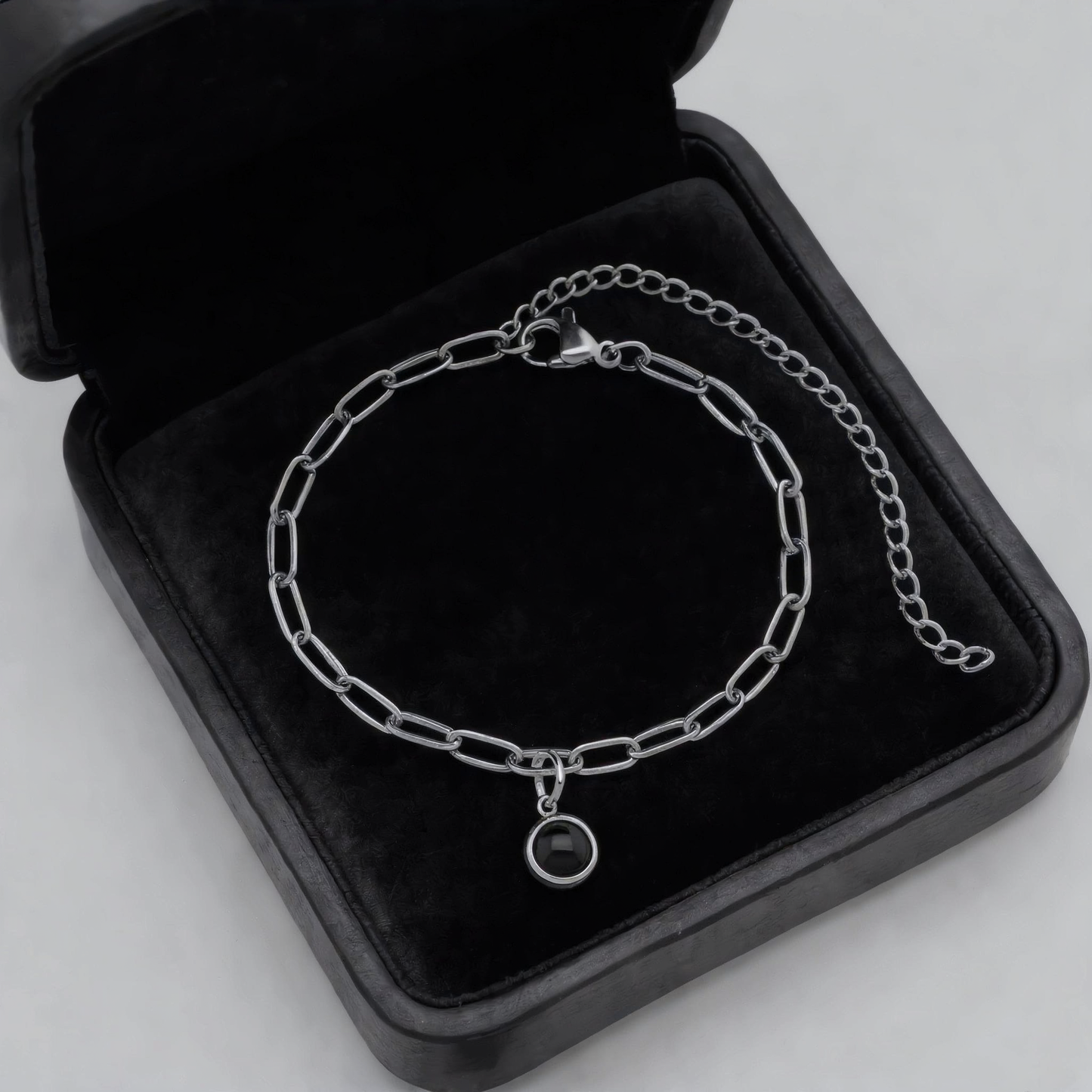 Custom photo projection bracelet in gift box, paperclip chain in silver