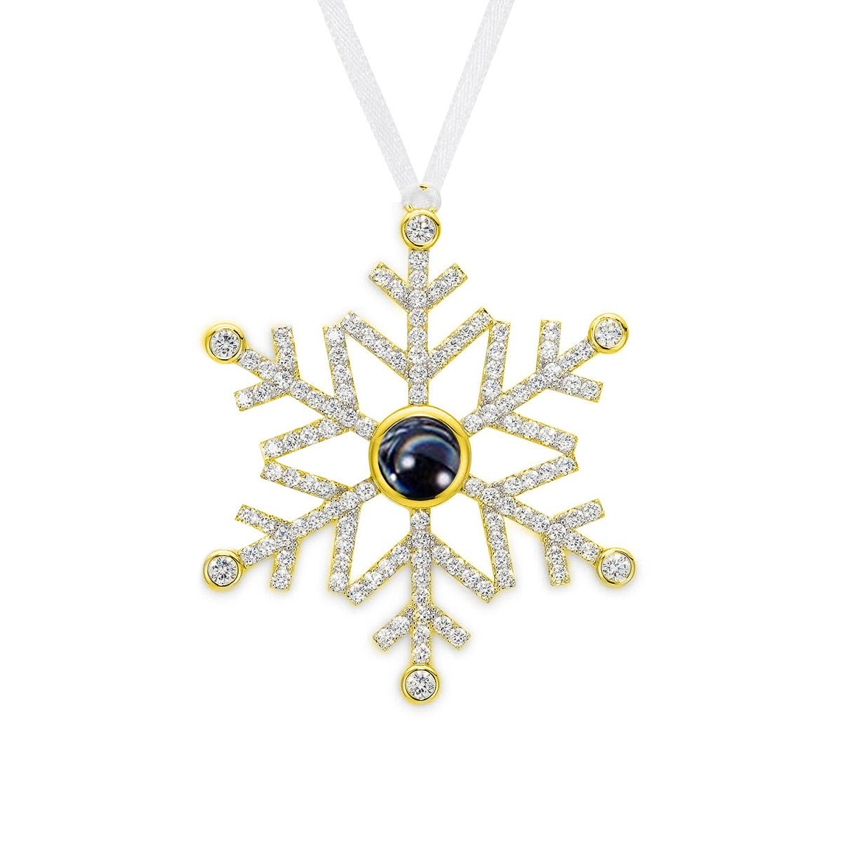 Snowflake photo ornament with picture inside — custom Christmas keepsake for moms and grandparents