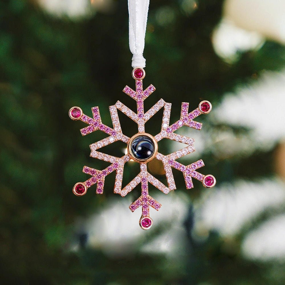 Snowflake photo ornament with picture inside — distinctive holiday keepsake with hidden photo inside