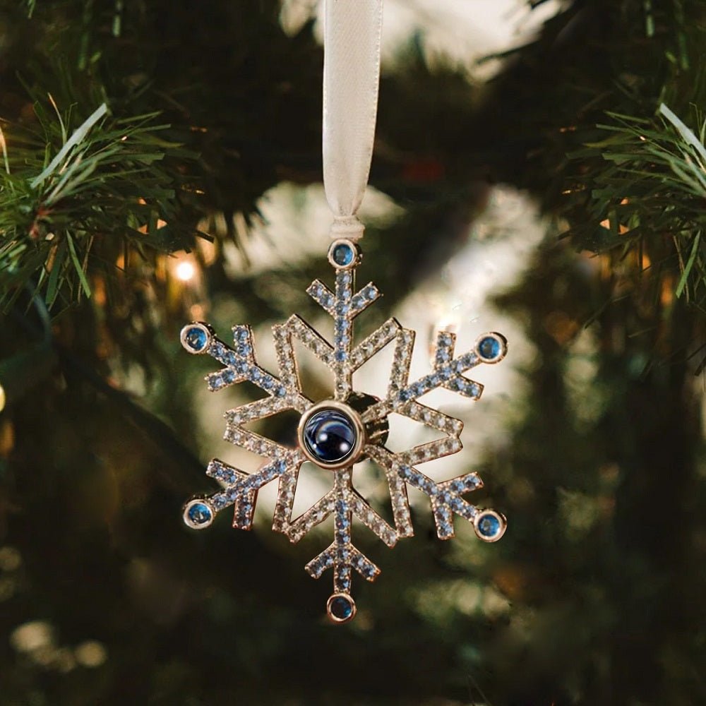 Snowflake photo ornament with picture inside — personalized gift for wife and husband at Christmas