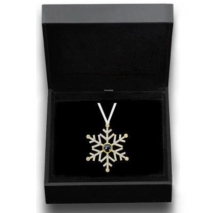 Snowflake photo ornament with picture inside in gold ombre — distinctive personalized holiday ornament