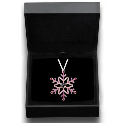 Snowflake photo ornament with picture inside in pink ombre — unique personalized Christmas gift