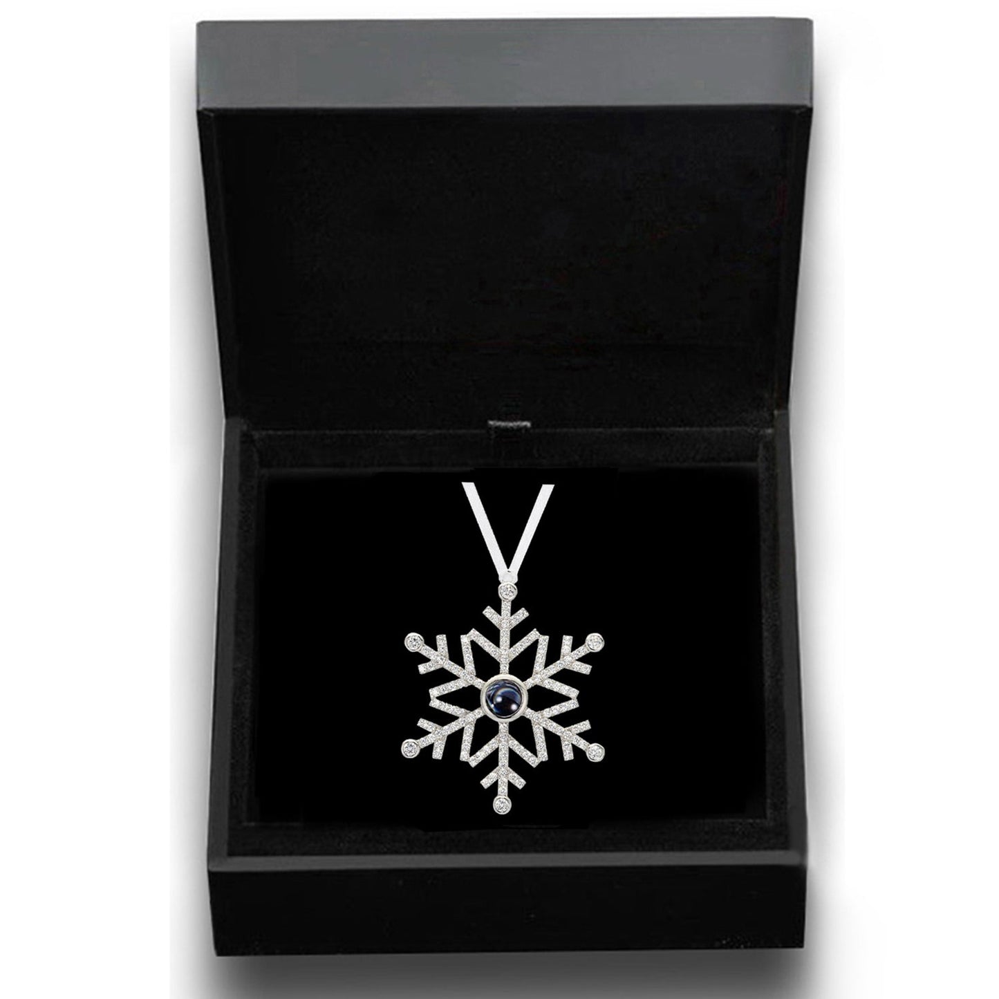 Snowflake photo ornament with picture inside in silver — classic custom Christmas keepsake ornament