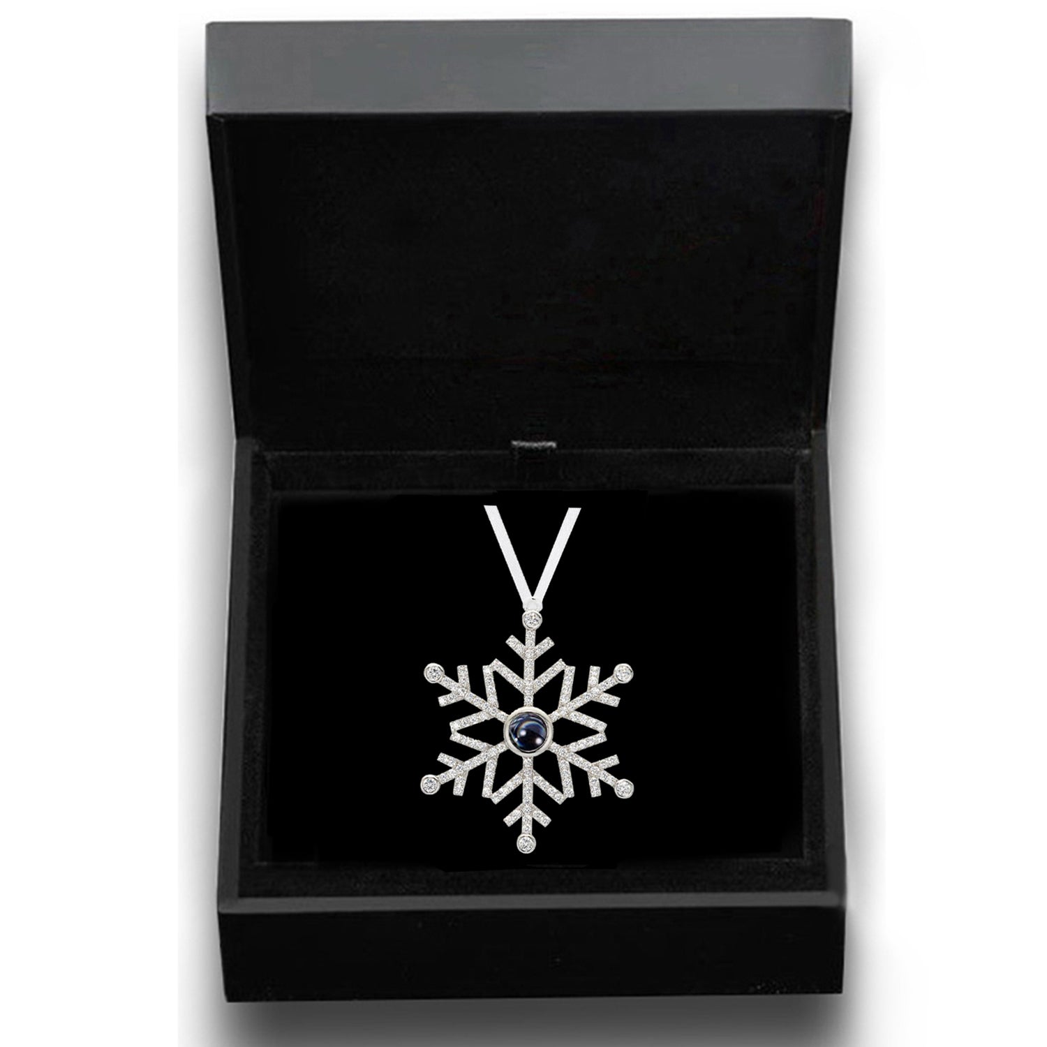 Snowflake photo ornament with picture inside in silver — classic custom Christmas keepsake ornament