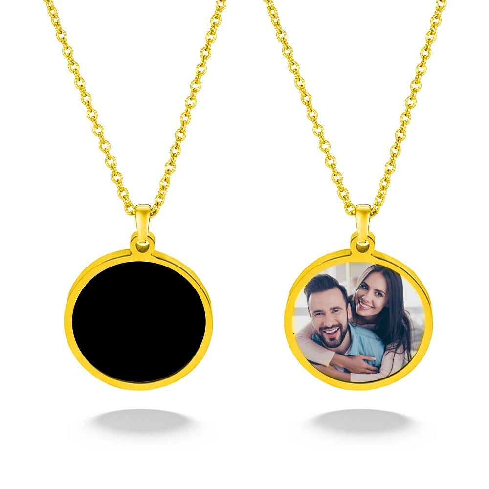 Circle Mood Photo Necklace in Gold finish