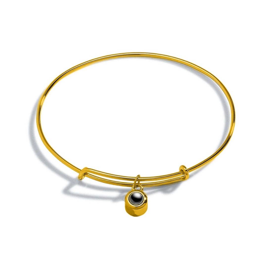 Bangle bracelet with picture inside in gold — personalized photo gift for wife and girlfriend