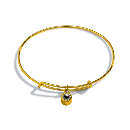 Bangle bracelet with picture inside in gold — personalized photo gift for wife and girlfriend