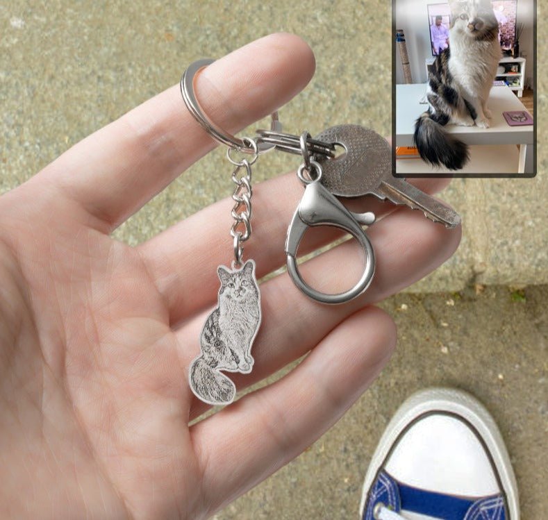 Cat silhouette memorial photo keychain — sympathy grief gift for cat moms and cat dads