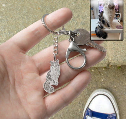 Cat silhouette memorial photo keychain — sympathy grief gift for cat moms and cat dads