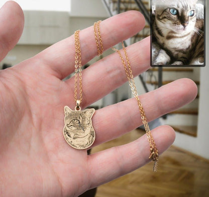 Cat silhouette memorial photo necklace — minimalist pet loss keepsake necklace for cat lovers