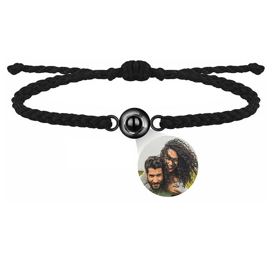 Circle bracelet with picture inside in black — wearable hidden photo keepsake for him and her