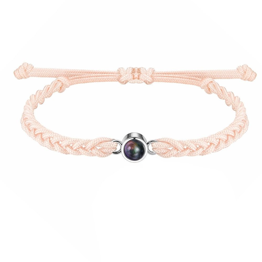 Circle bracelet with picture inside in blush and silver — personalized photo keepsake for women