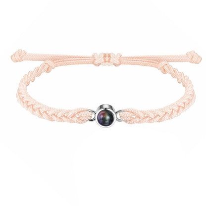 Circle bracelet with picture inside in blush and silver — personalized photo keepsake for women