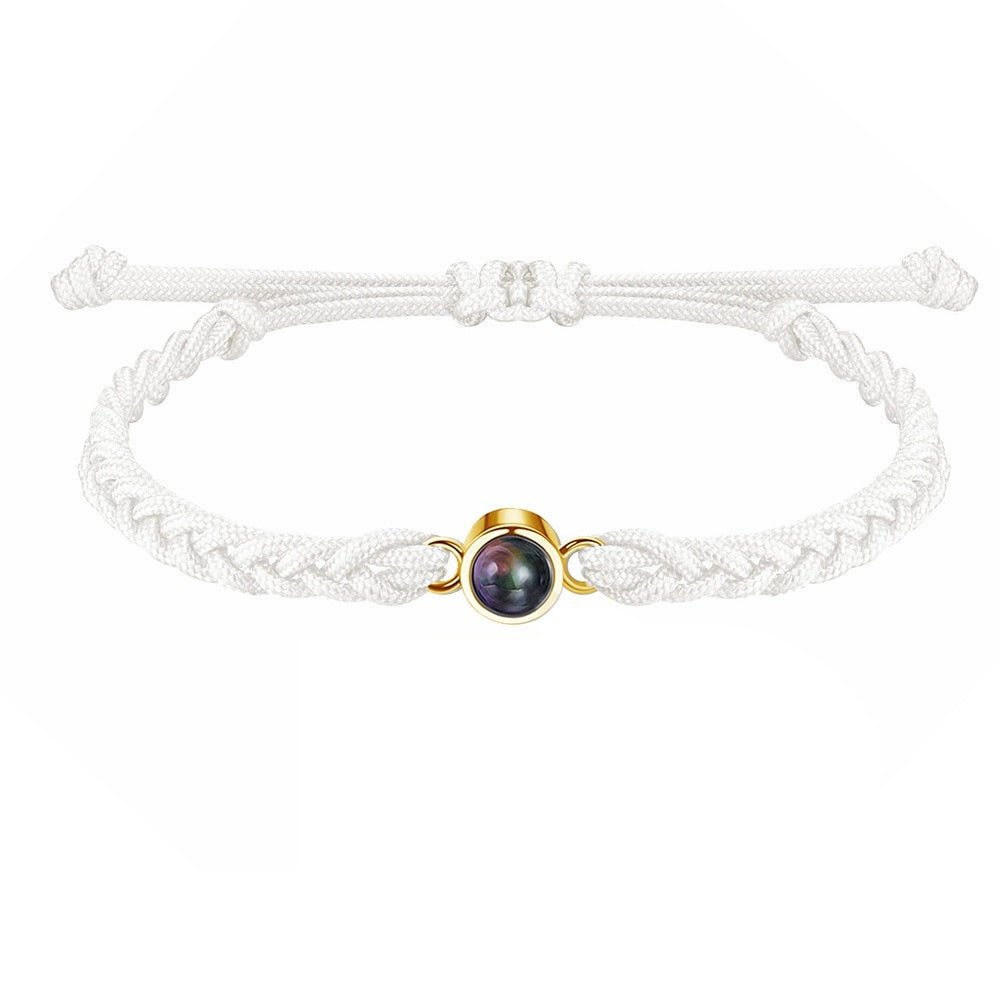 Circle bracelet with picture inside in white and gold — custom photo memory gift for couples
