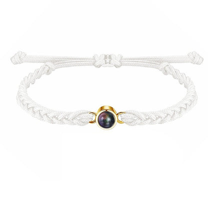 Circle bracelet with picture inside in white and gold — custom photo memory gift for couples