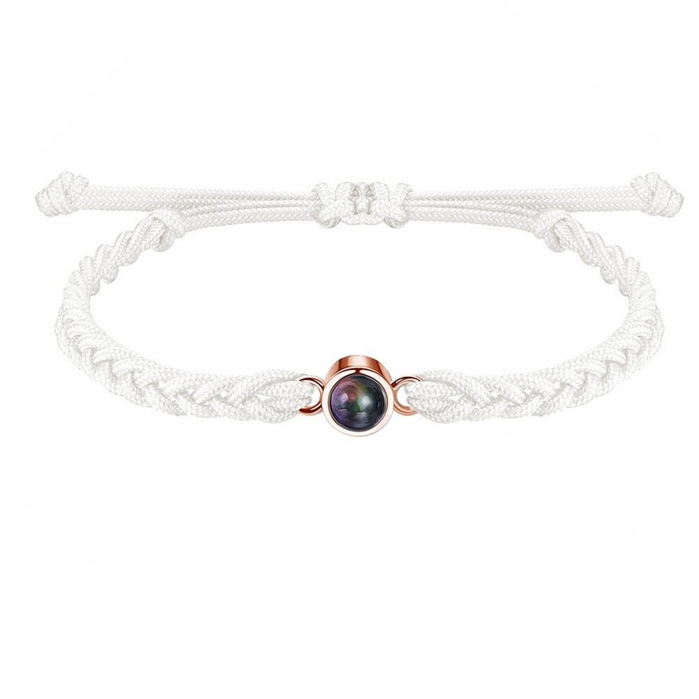 Circle bracelet with picture inside in white and rose gold — personalized keepsake for women