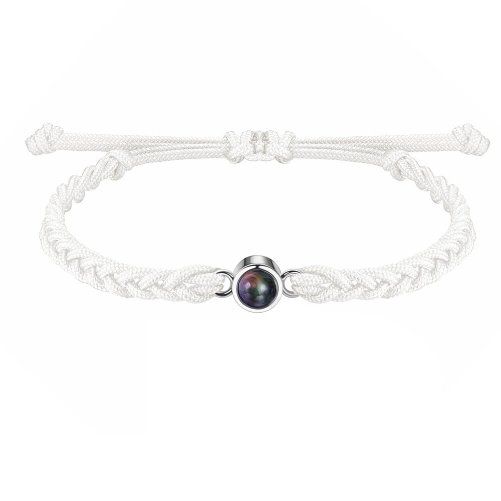 Circle bracelet with picture inside in white and silver — personalized memory keepsake for women and men