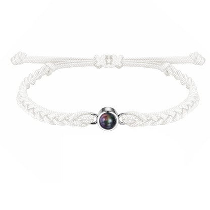 Circle bracelet with picture inside in white and silver — personalized memory keepsake for women and men